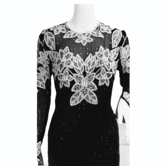NEIMAN MARCUS Black Tie Beaded Formal Dress - Picture 7 of 10